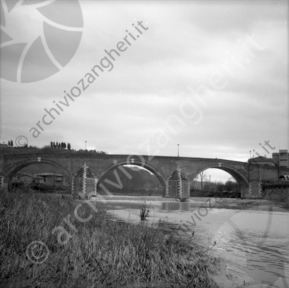 Ponte vecchio Argine del fiume savio ponte con cascatella lampioni acqua erba