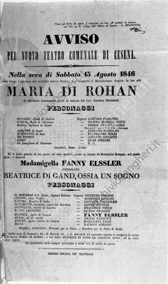 Locandina Teatro comunale di Cesena Maria di Rohan Melodramma tragico di Gaetano Donizetti
