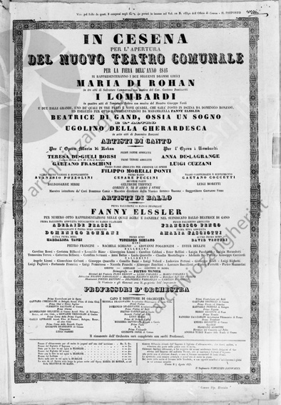 Locandina Teatro comunale di Cesena Maria di Rohan I Lombardi Melodramma tragico di Gaetano Donizetti Giuseppe Verdi 