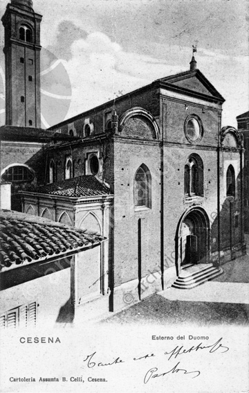 Antica cartolina di Cesena Esterno del Duomo Cattedrale di San Giovanni Battista Cattedrale cartoleria assunta Celli campanile