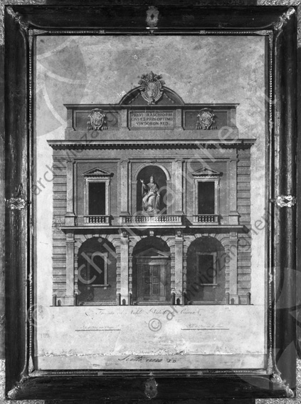 Antico disegno palazzo del Ridotto Palazzo del capitano statua del Papa disegno tecnico