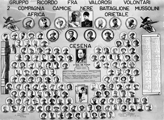 Valorosi volontari d'Africa Batt. Mussolini Gruppo ricordo fra valorosi volontari seconda compagnia camice nere battaglione Mussolini Africa orientale Cesena