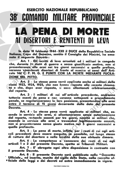 Manifesto pena di morte disertori Locandina avviso