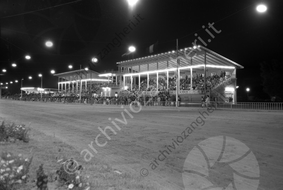 Ippodromo del Savio Vista della tribuna con pubblico dalla pista Notturna luci impronte