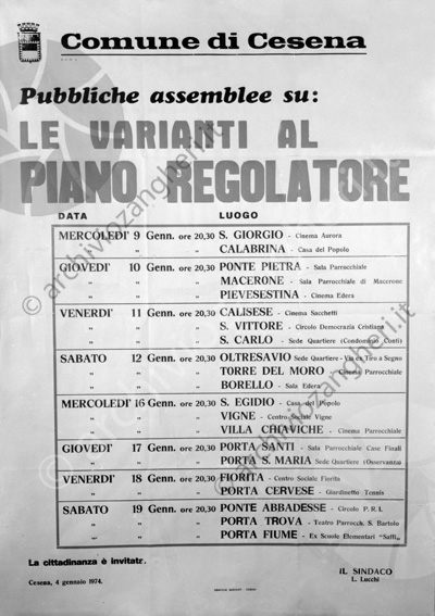 Comune di Cesena Manifesto varianti al piano regolatore assemblea