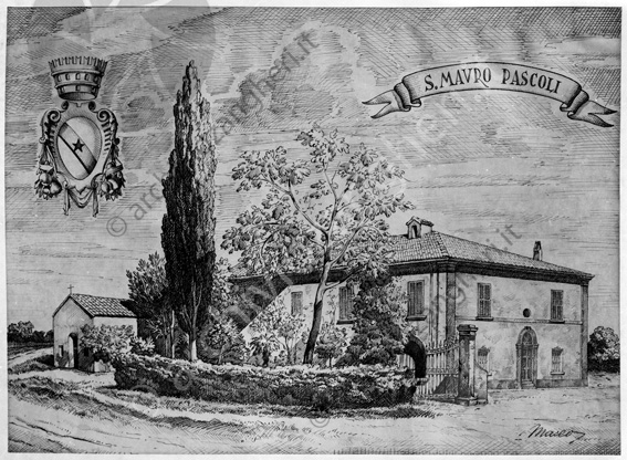 Banca Popolare disegno S. Mauro Pascoli Dipinto antico paese