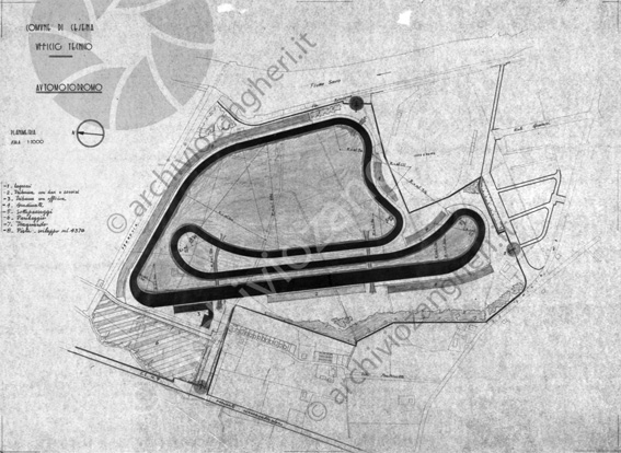 Pianta autodromo di cesena Nov. 1957 percorso mappa planimetriazona ippodromo