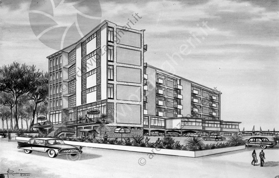 Hotel Embassy Milano Marittima disegno auto strada edificio