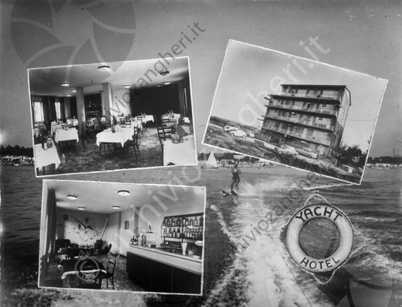 Yacht Hotel Lido di Savio montaggio cartolina fotomontaggio sala pranzo esterno bar