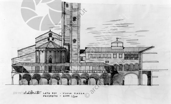 Disegno nuova piazza dietro Duomo disegno schizzo lato est duomo cattedrale edificio esterno campanile piazza 