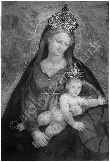 Madonna del popolo con corona quadro opera affresco madonna santi bambino corona 