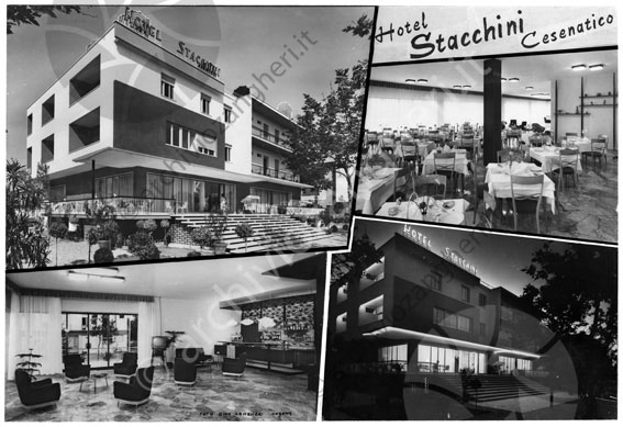 Hotel Stacchini Villamarina fotomontaggio fotomontaggio albergo esterno ingresso sala da pranzo sala d'attesa interno poltrone 