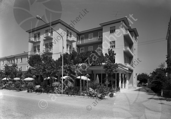 Pensione Stella Maris Villamarina di Cesenatico esterno albergo hotel esterno strada lampione alberi viale edificio ombrelloni piante 