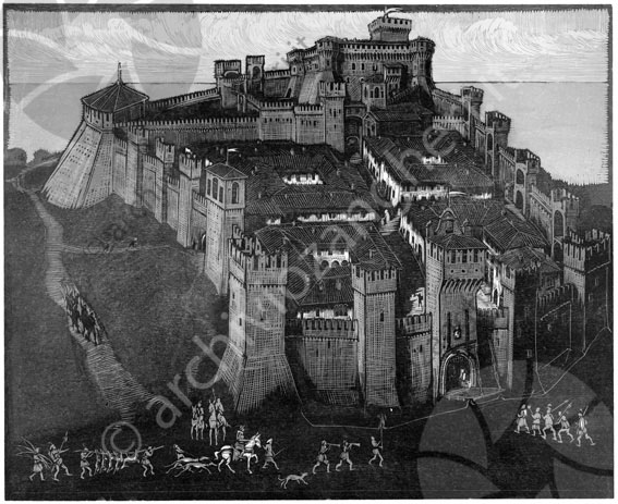 Prof. Malmerendi xilografia Ex n° 494 stampe mappa cartina castello mura stampa disegno 