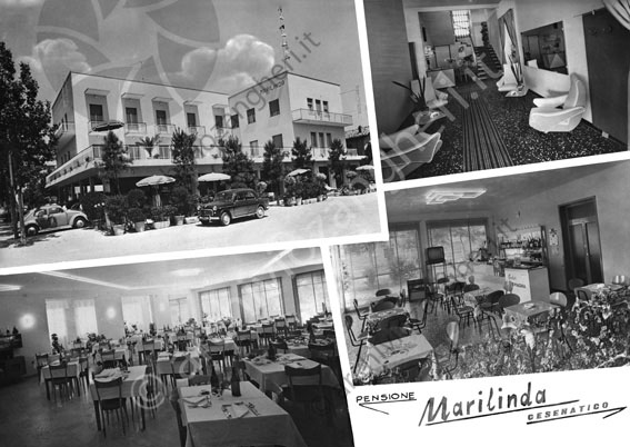Pensione Marilinda Cesenatico fotomontaggio fotomontaggio albergo hotel sala da pranzo ingresso esterno 