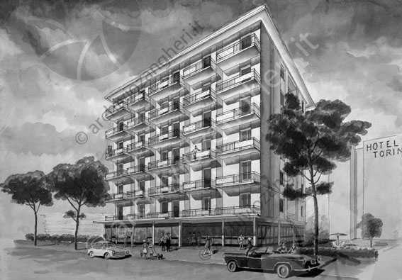 Disegno progetto condominio Cesenatico prospettiva disegno bozza progetto edifico albergo hotel 