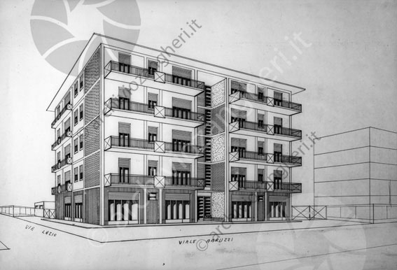 Disegno progetto Condominio angolo Via Abruzzi Via Lazio mai costruito? disegno progetto bozza edificio case appartamenti 
