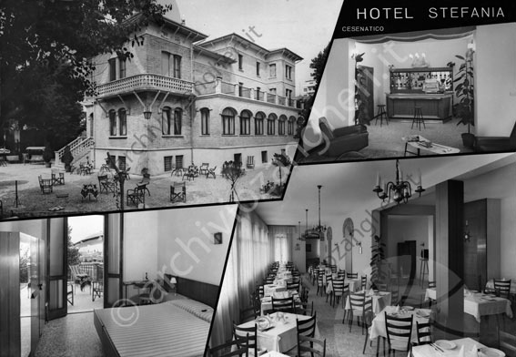 Pensione Stefania Cesenatico fotomontaggio fotomontaggio albergo hotel esterno interno sala da pranzo 