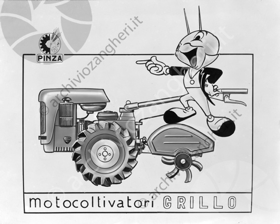 Disegno pubblicitario Pinza Motocoltivatori Grillo disegno pubblicità trattori macchinari agricoli 