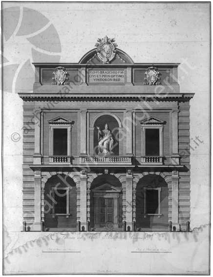 Biblioteca Malatestiana Prospetto Palazzo del ridotto disegno bozzetto progetto facciata palazzo edificio 