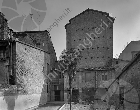 Banca popolare di Cesena part. esterno edificio esterno corte cortile palma antenne 