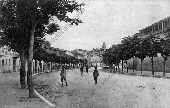 Cesena, Viale Mazzoni Bambini viale alberato alberelli alberi strada marciapiede palazzi case